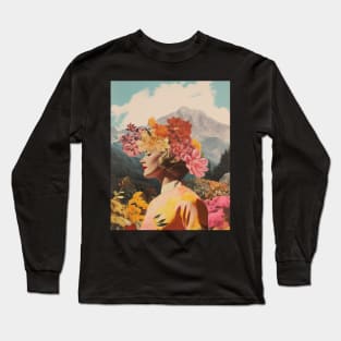 Portrait Woman Flowers Collage Long Sleeve T-Shirt